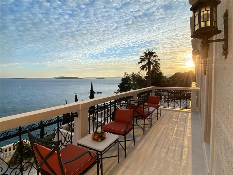 A terrace in low out-of-season sunlight above the sea near Korčula
