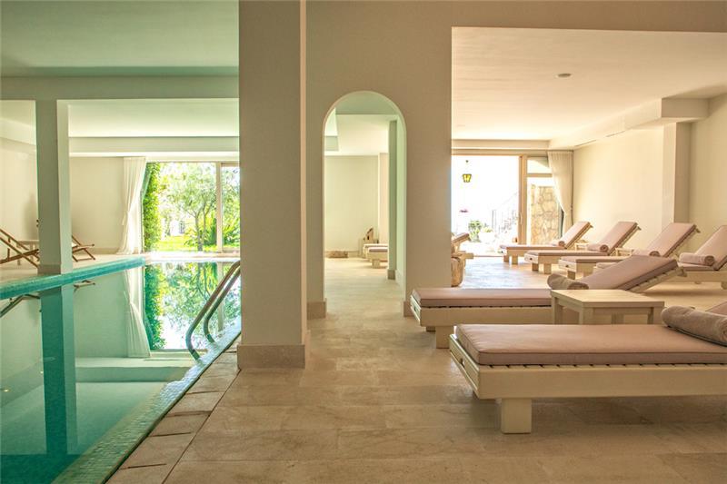 The indoor spa pool at a wellness villa