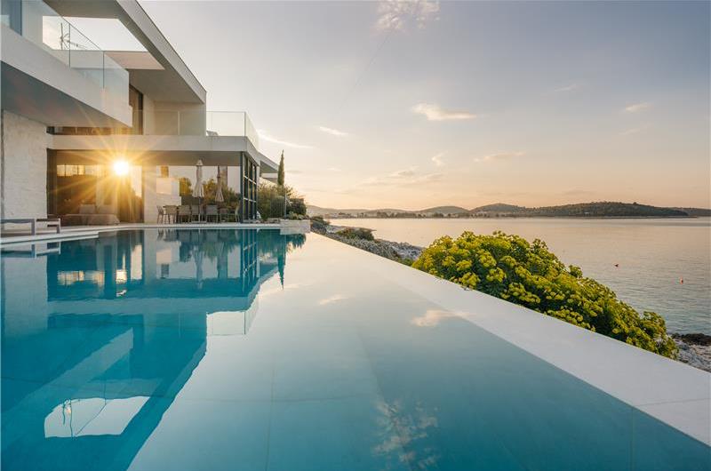 3 x 5 bedroom seafront villa with heated infinity pool near Rogoznica, sleeps 10