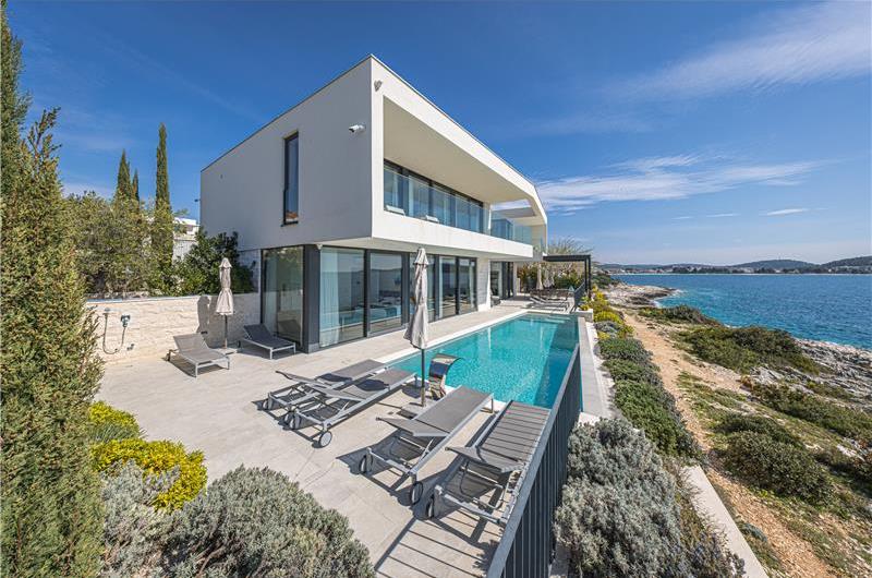 3 x 5 bedroom seafront villa with heated infinity pool near Rogoznica, sleeps 10