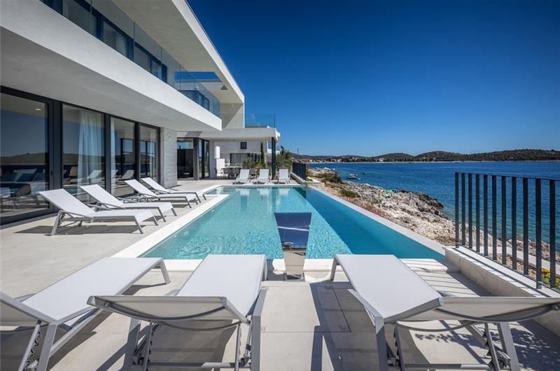 3 x 5 bedroom seafront villa with heated infinity pool near Rogoznica, sleeps 10